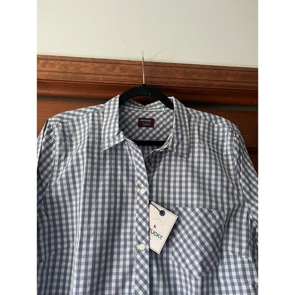 NWT Untuckit Women's Gingham Plaid Button Crispo Shirt Long Sleeve Blue Size 14 - Picture 2 of 12